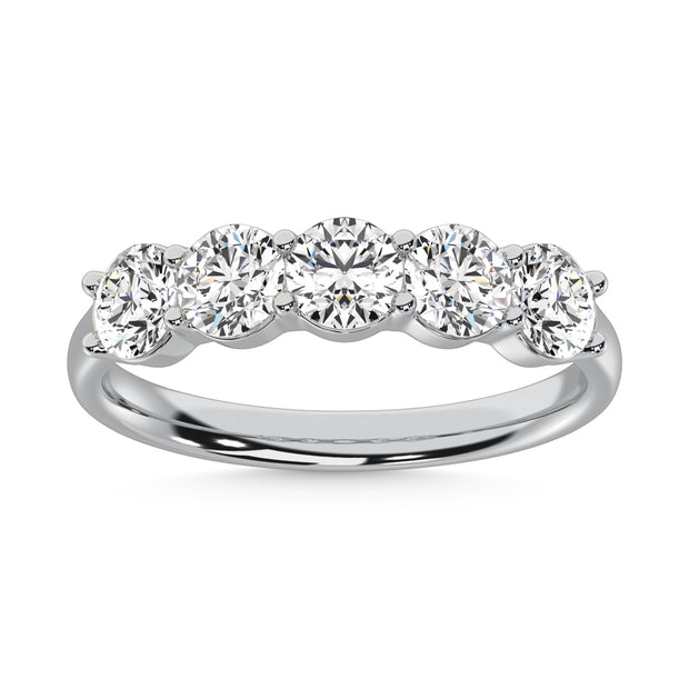 14K White Gold  Round Shape 1 Ct.Tw. 5 Stone Lab Grown Diamond Band
