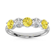 14K White Gold  1 Ct.Tw. 5 Stone Alternate White and Yellow Lab Grown Diamond Band