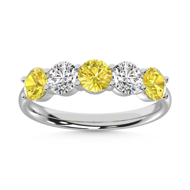 14K White Gold  1 Ct.Tw. 5 Stone Alternate White and Yellow Lab Grown Diamond Band