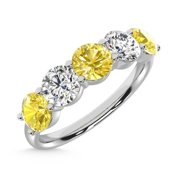 14K White Gold  1 Ct.Tw. 5 Stone Alternate White and Yellow Lab Grown Diamond Band