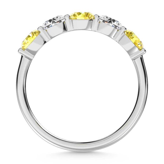 14K White Gold  1 Ct.Tw. 5 Stone Alternate White and Yellow Lab Grown Diamond Band