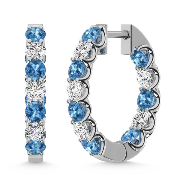 14K White Gold  4 Ct.Tw. Alternate White and Blue Lab Grown Diamond Hoop Earrings