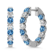 14K White Gold  2 Ct.Tw. Alternate White and Blue Lab Grown Diamond Hoop Earrings