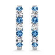 14K White Gold  2 Ct.Tw. Alternate White and Blue Lab Grown Diamond Hoop Earrings