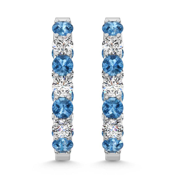 14K White Gold  4 Ct.Tw. Alternate White and Blue Lab Grown Diamond Hoop Earrings