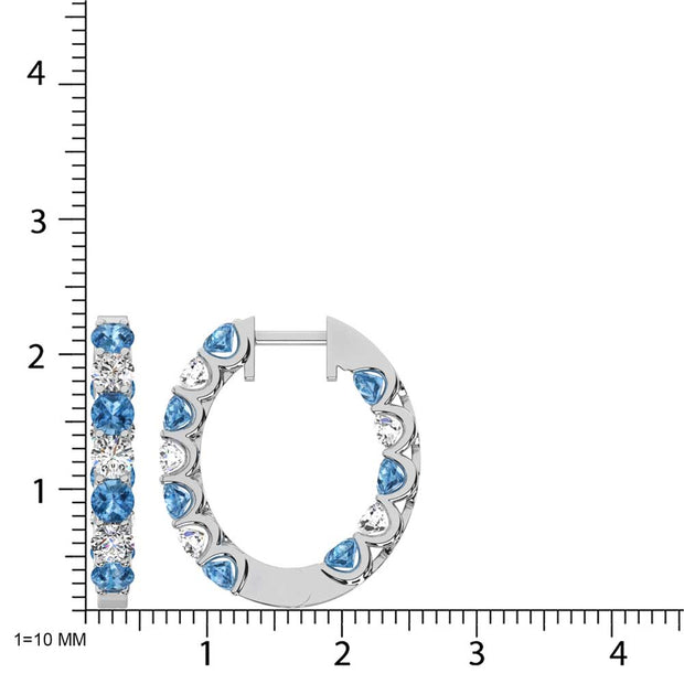 14K White Gold  3 Ct.Tw. Alternate White and Blue Lab Grown Diamond Hoop Earrings