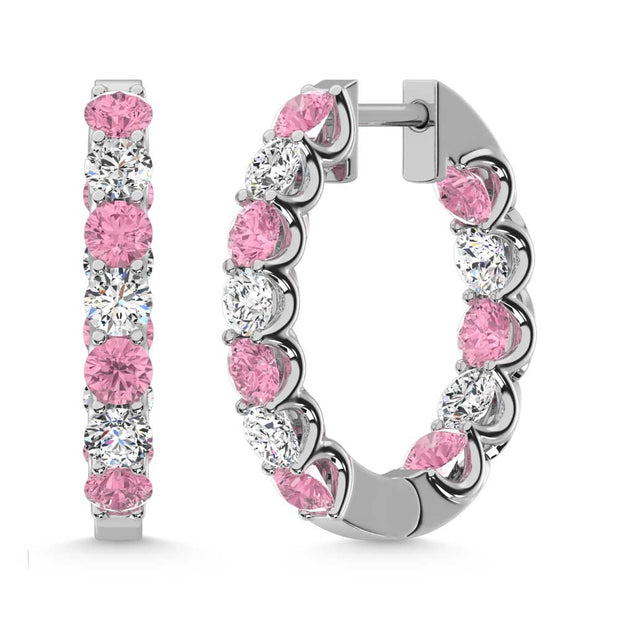 14K White Gold  2 Ct.Tw. Alternate White and Pink Lab Grown Diamond Hoop Earrings