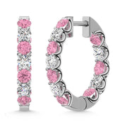 14K White Gold  4 Ct.Tw. Alternate White and Pink Lab Grown Diamond Hoop Earrings