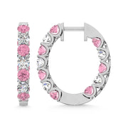 14K White Gold  2 Ct.Tw. Alternate White and Pink Lab Grown Diamond Hoop Earrings