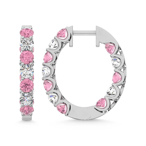 14K White Gold  2 Ct.Tw. Alternate White and Pink Lab Grown Diamond Hoop Earrings