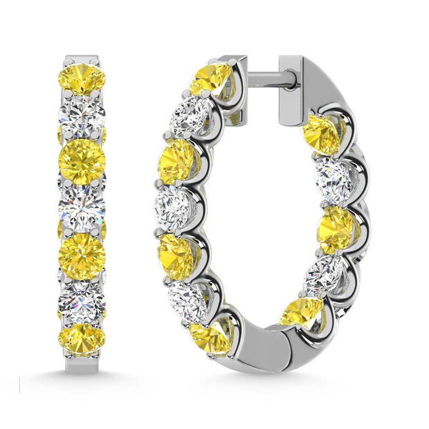 14K White Gold  4 Ct.Tw. Alternate White and Yellow Lab Grown Diamond Hoop Earrings