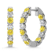 14K White Gold  3 Ct.Tw. Alternate White and Yellow Lab Grown Diamond Hoop Earrings