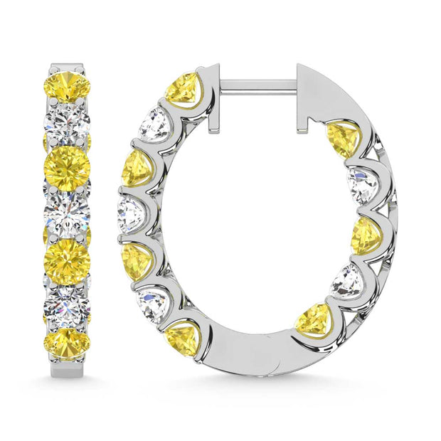 14K White Gold  2 Ct.Tw. Alternate White and Yellow Lab Grown Diamond Hoop Earrings