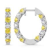 14K White Gold  3 Ct.Tw. Alternate White and Yellow Lab Grown Diamond Hoop Earrings