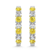 14K White Gold  2 Ct.Tw. Alternate White and Yellow Lab Grown Diamond Hoop Earrings