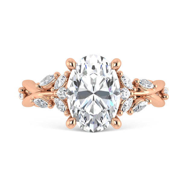 14K Rose Gold Lab Grown Diamond 3 1/2 Ct.Tw. Marquise and Oval Engagement Ring (Center 3 ct)