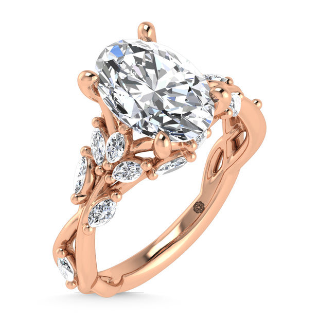 14K Rose Gold Lab Grown Diamond 3 1/2 Ct.Tw. Marquise and Oval Engagement Ring (Center 3 ct)