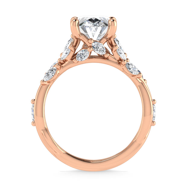 14K Rose Gold Lab Grown Diamond 3 1/2 Ct.Tw. Marquise and Oval Engagement Ring (Center 3 ct)