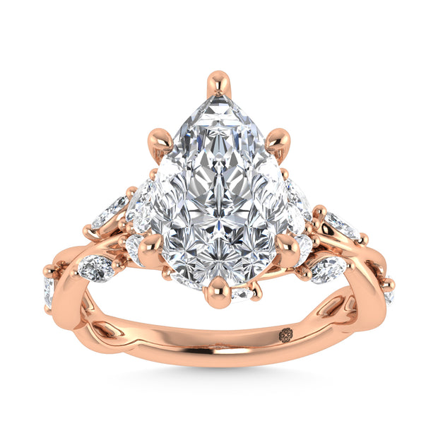 14K Rose Gold Lab Grown Diamond 3 1/2 Ct.Tw. Marquise and Pear Engagement Ring (Center 3 ct)