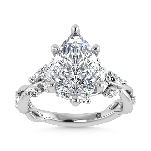 14K White Gold Lab Grown Diamond 3 1/2 Ct.Tw. Marquise and Pear Engagement Ring (Center 3 ct)