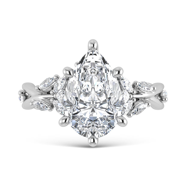 14K White Gold Lab Grown Diamond 3 1/2 Ct.Tw. Marquise and Pear Engagement Ring (Center 3 ct)