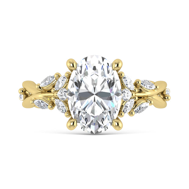 14K Yellow Gold Lab Grown Diamond 3 1/2 Ct.Tw. Marquise and Oval Engagement Ring (Center 3 ct)