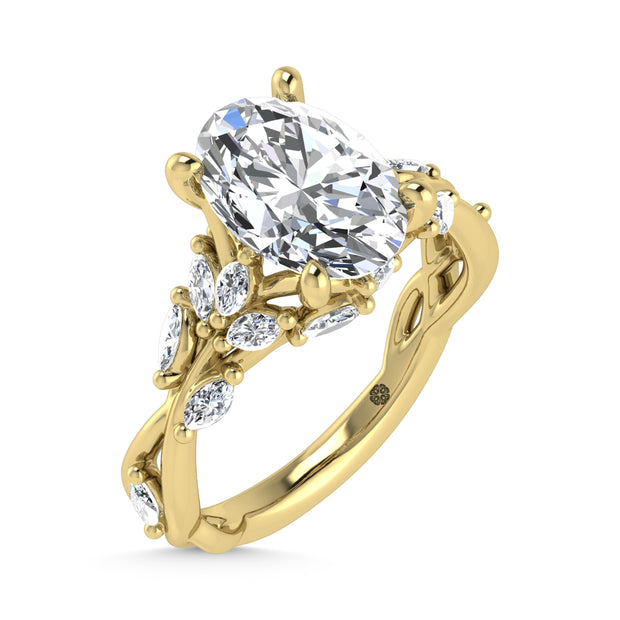 14K Yellow Gold Lab Grown Diamond 3 1/2 Ct.Tw. Marquise and Oval Engagement Ring (Center 3 ct)