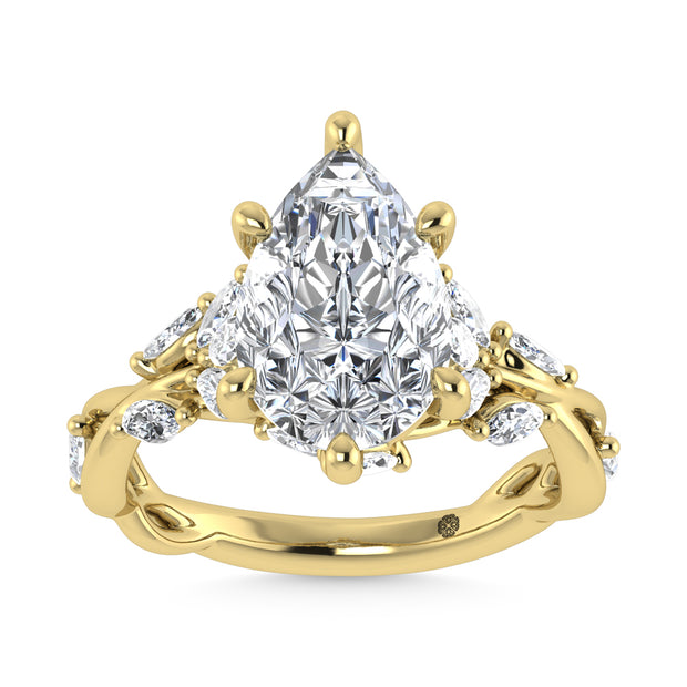 14K Yellow Gold Lab Grown Diamond 3 1/2 Ct.Tw. Marquise and Pear Engagement Ring (Center 3 ct)