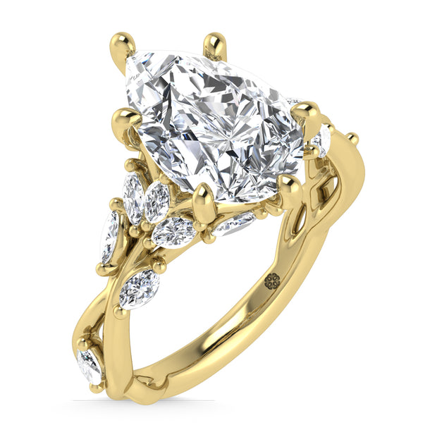 14K Yellow Gold Lab Grown Diamond 3 1/2 Ct.Tw. Marquise and Pear Engagement Ring (Center 3 ct)