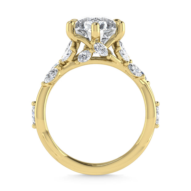 14K Yellow Gold Lab Grown Diamond 3 1/2 Ct.Tw. Marquise and Pear Engagement Ring (Center 3 ct)