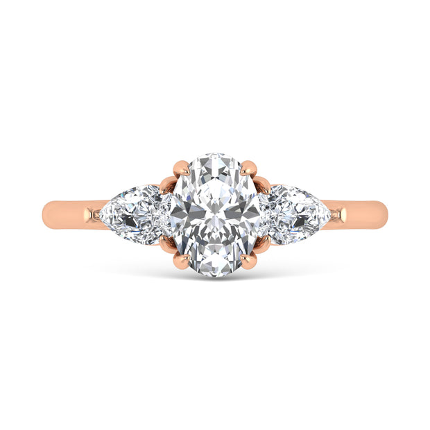 14K Rose Gold Lab Grown Diamond 1 1/4 Ct.Tw. Three Stone Ring (Center 3/4 ct)