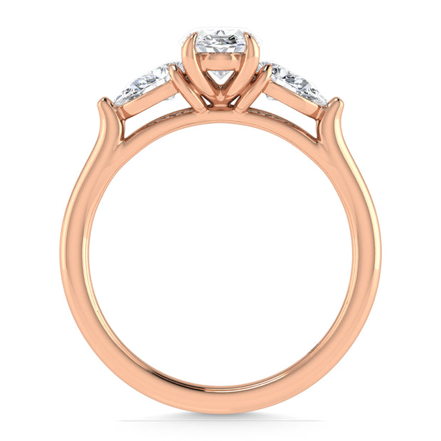 14K Rose Gold Lab Grown Diamond 1 1/4 Ct.Tw. Three Stone Ring (Center 3/4 ct)