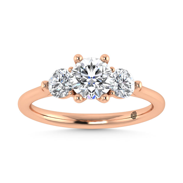 14K Rose Gold Lab Grown Diamond 1 1/4 Ct.Tw. Three Stone Ring (Center 3/4 ct)