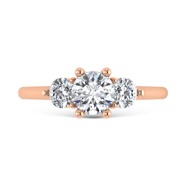 14K Rose Gold Lab Grown Diamond 1 1/4 Ct.Tw. Three Stone Ring (Center 3/4 ct)