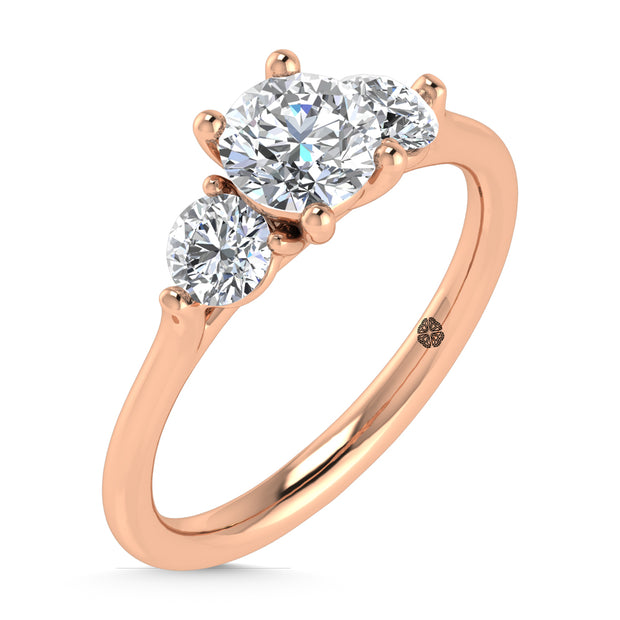 14K Rose Gold Lab Grown Diamond 1 1/4 Ct.Tw. Three Stone Ring (Center 3/4 ct)