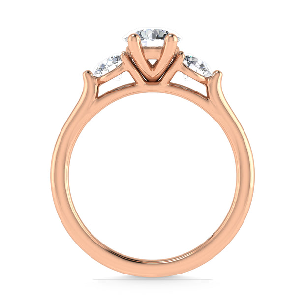 14K Rose Gold Lab Grown Diamond 1 1/4 Ct.Tw. Three Stone Ring (Center 3/4 ct)