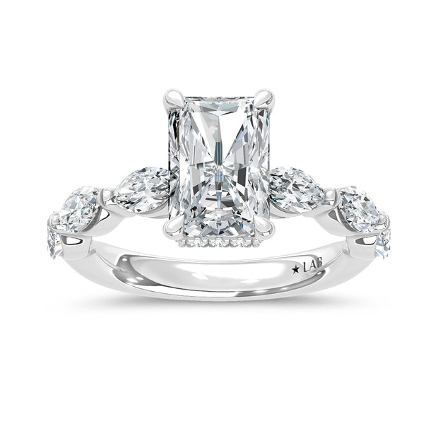 14K White Gold Lab Grown Diamond 3 7/8 Ct.Tw. Marquise and Round Engagement Ring (IGI Certified Center 3ct)