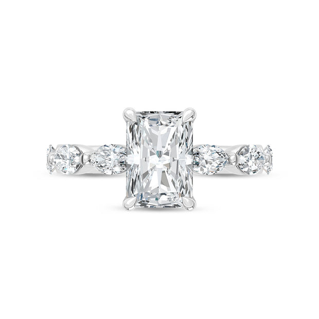 14K White Gold Lab Grown Diamond 3 7/8 Ct.Tw. Marquise and Round Engagement Ring (IGI Certified Center 3ct)