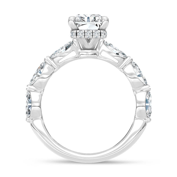 14K White Gold Lab Grown Diamond 3 7/8 Ct.Tw. Marquise and Round Engagement Ring (IGI Certified Center 3ct)