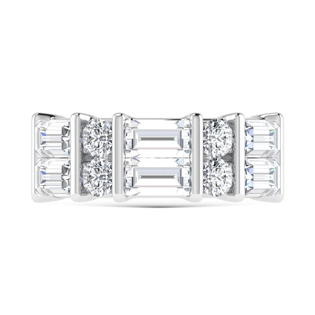 14K White Gold 2 Ct.Tw. Lab Grown Diamond Round and Baguette Cut Fashion Band