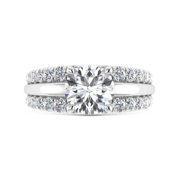 14K White Gold 3 Ct.Tw. Lab Grown Diamond Round Shape Engagement Ring (IGI Certified Center 2ct)