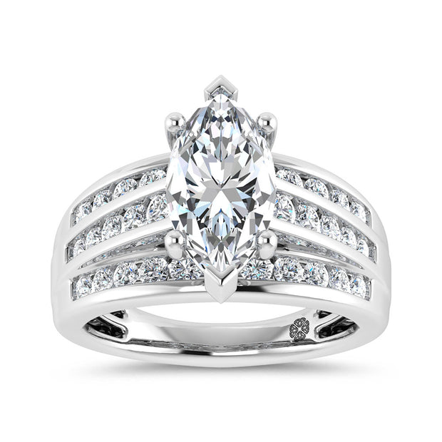 10K White Gold 3 Ct.Tw. Marquise Center Lab Grown Diamond Engagement Ring (IGI Certified Center 2ct)