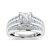 10K White Gold 3 Ct.Tw. Princess Center Lab Grown Diamond Engagement Ring (IGI Certified Center 2ct)