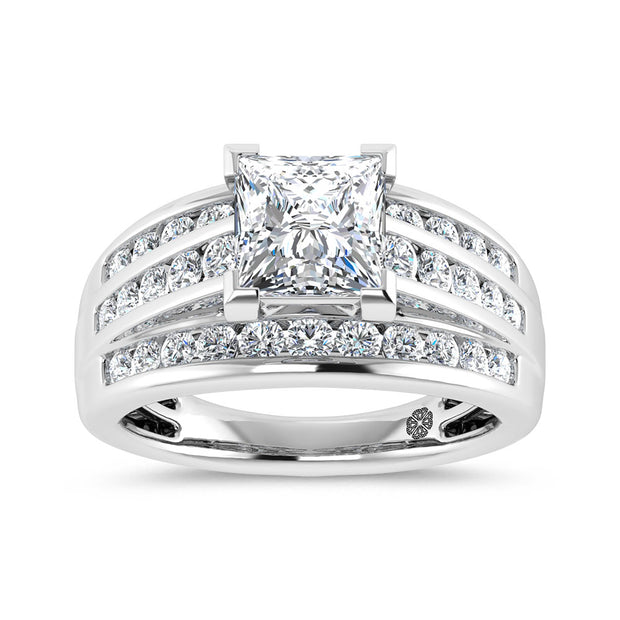 10K White Gold 3 Ct.Tw. Princess Center Lab Grown Diamond Engagement Ring (IGI Certified Center 2ct)