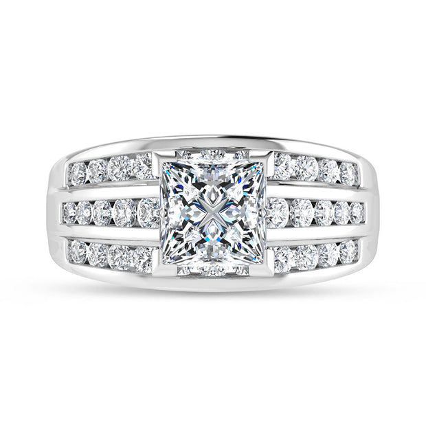 10K White Gold 3 Ct.Tw. Princess Center Lab Grown Diamond Engagement Ring (IGI Certified Center 2ct)