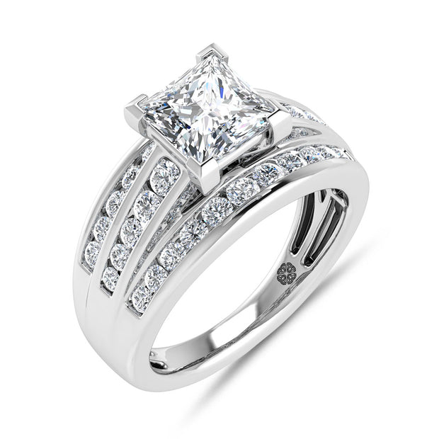 10K White Gold 3 Ct.Tw. Princess Center Lab Grown Diamond Engagement Ring (IGI Certified Center 2ct)