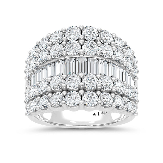 14K White Gold Lab Grown Diamond 4 Ct.Tw. Round and Baguette Fashion Ring