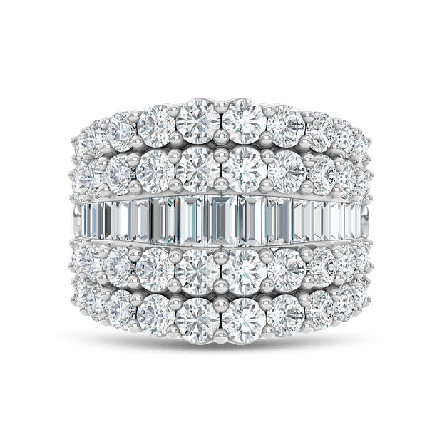 14K White Gold Lab Grown Diamond 4 Ct.Tw. Round and Baguette Fashion Ring