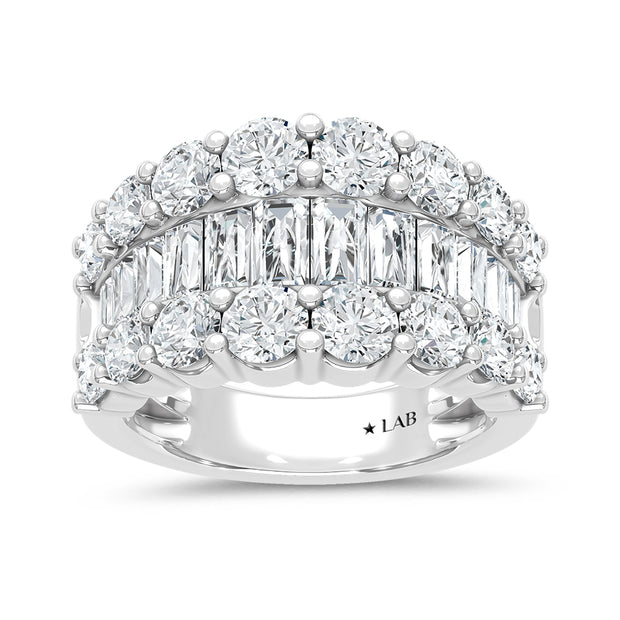 14K White Gold Lab Grown Diamond 4 Ct.Tw. Round and Baguette Fashion Ring