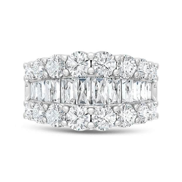 14K White Gold Lab Grown Diamond 4 Ct.Tw. Round and Baguette Fashion Ring